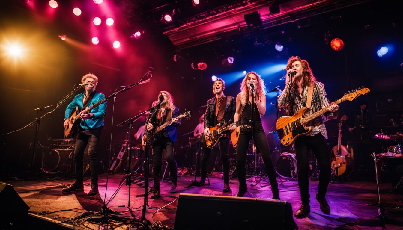 A lively band performing on stage at The Lonesome Rose. A lively band performing on stage at The Lonesome Rose.