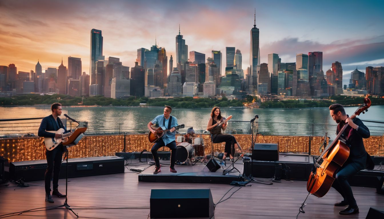 A group of friends enjoying live music at an outdoor venue. A group of friends enjoying live music at an outdoor venue.